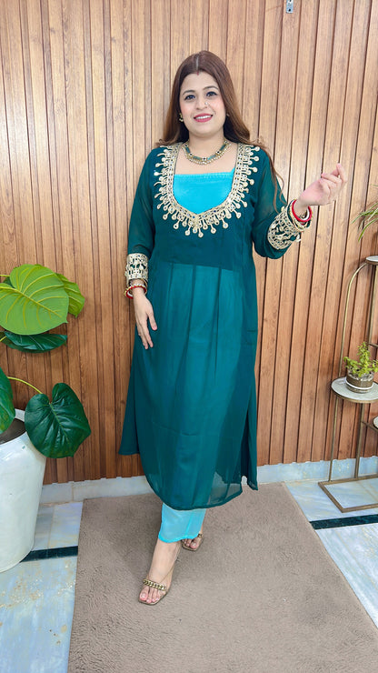 Indo western Mirror work speghetti Kurta set