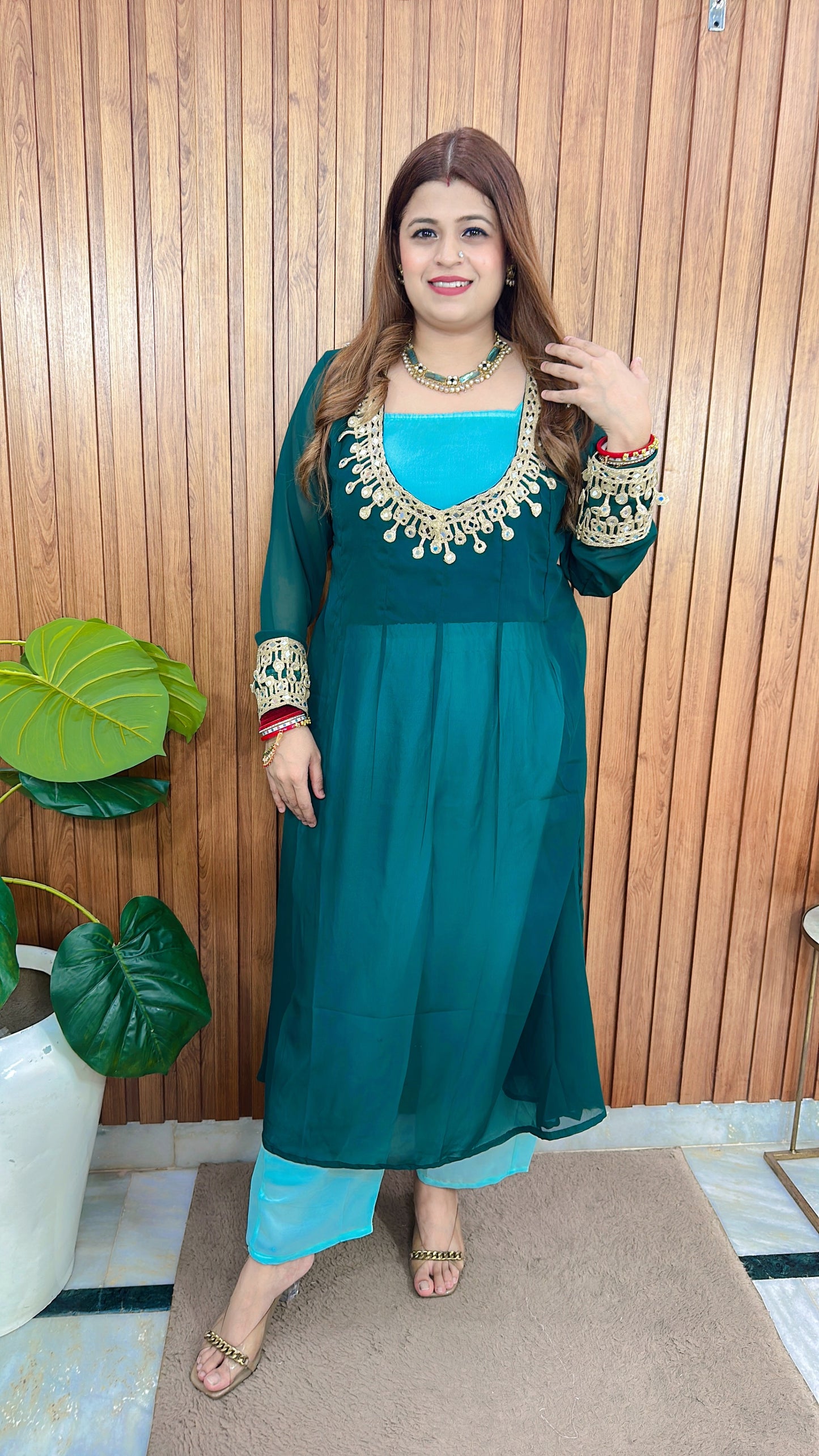 Indo western Mirror work speghetti Kurta set