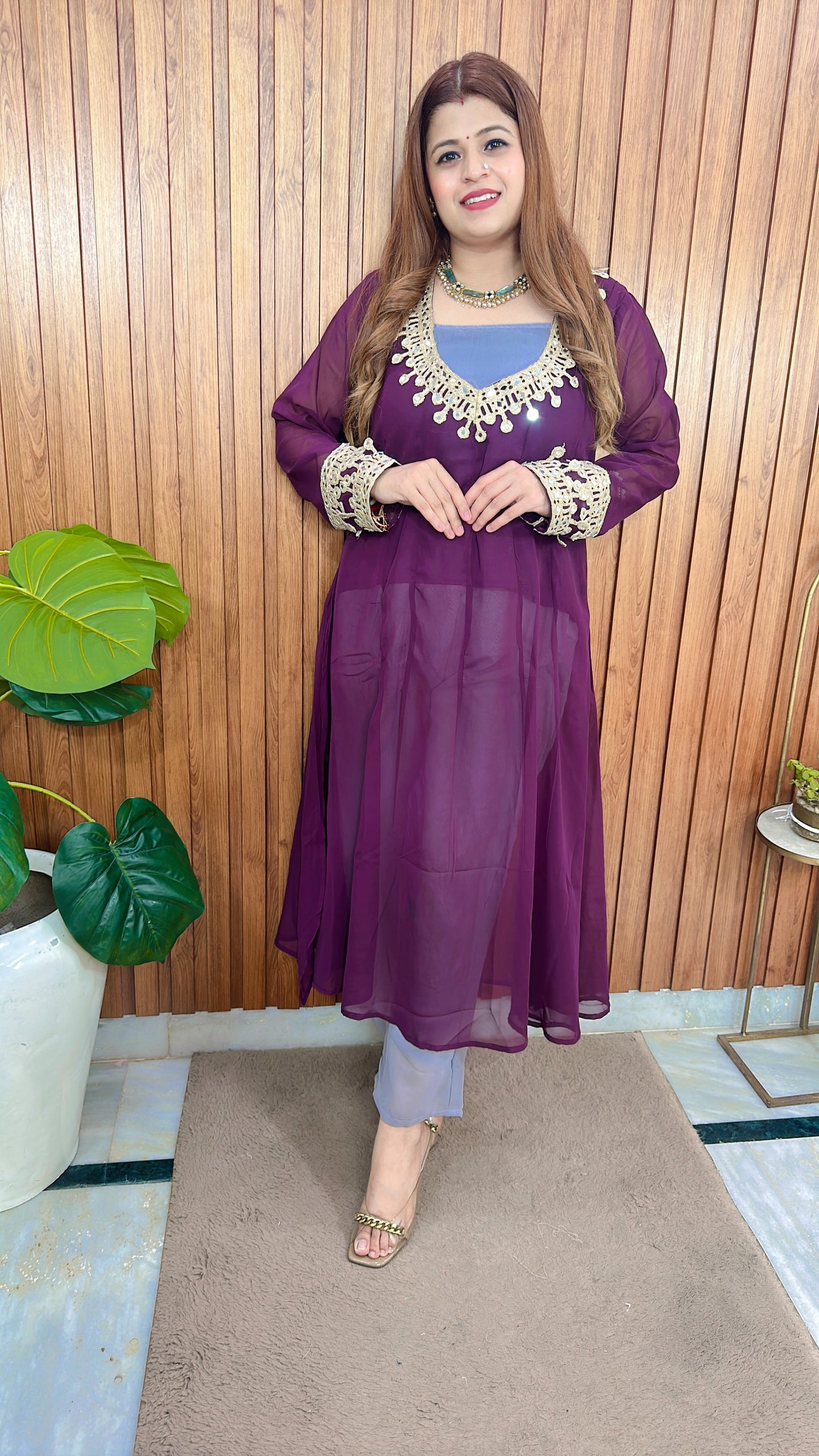 Indo western Mirror work speghetti Kurta set