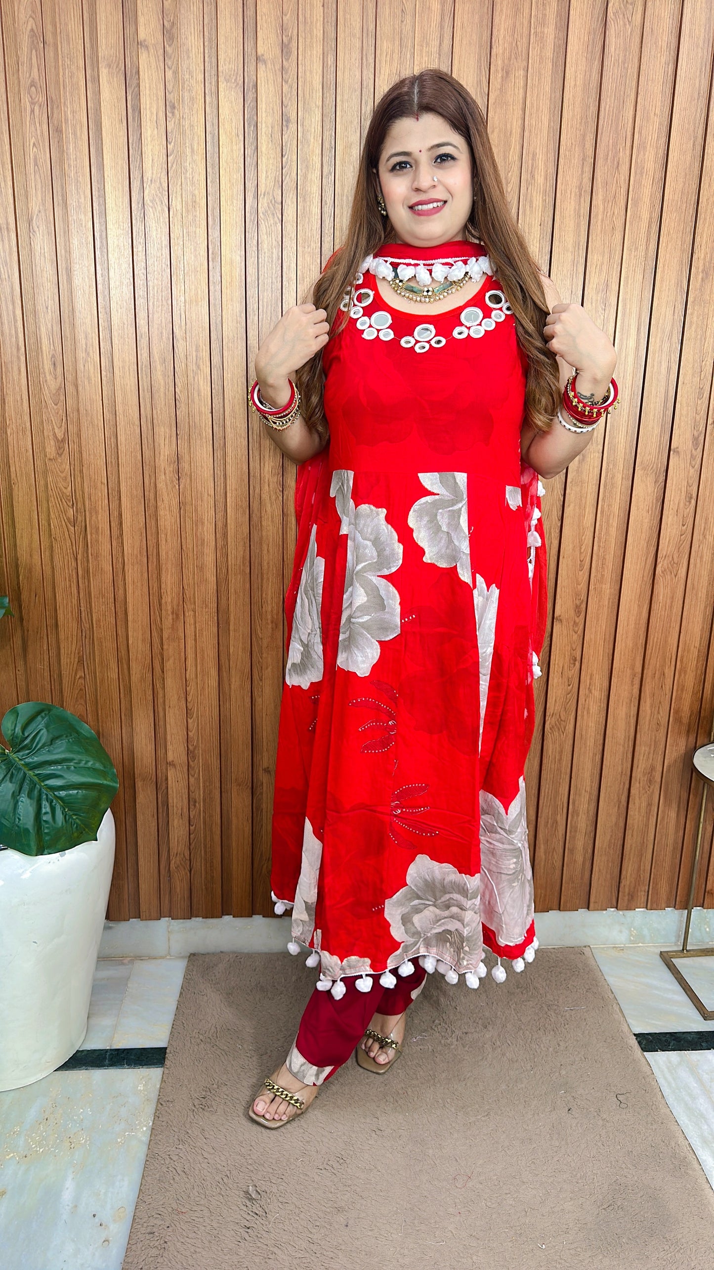 Pom Pom style cut sleeve Anarkali