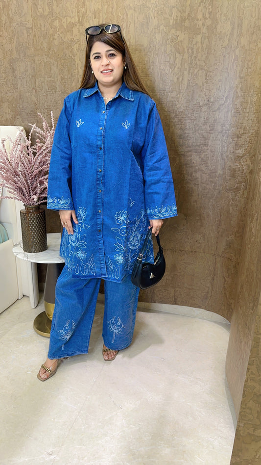 Embroidery Denim Coord Set