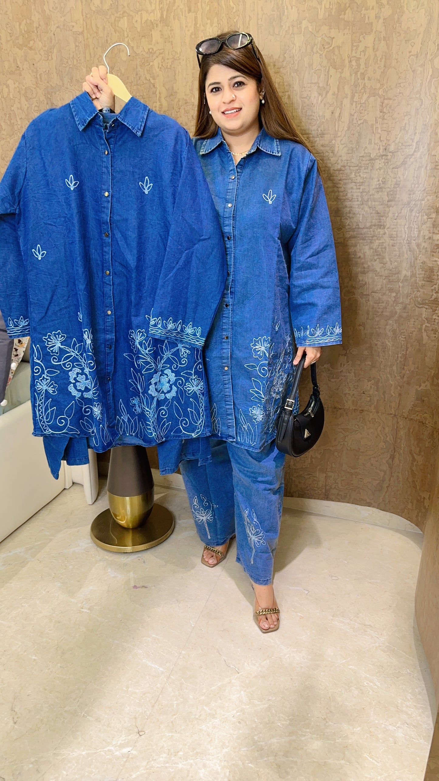Embroidery Denim Coord Set