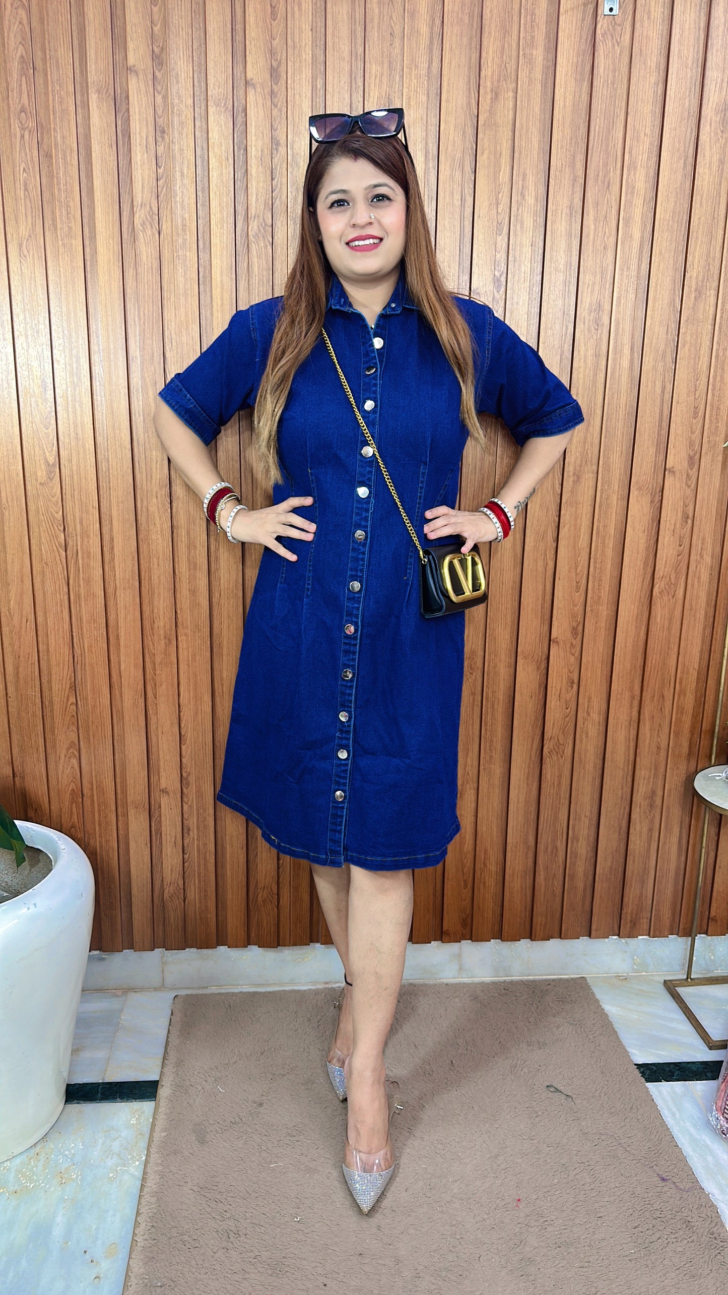 Front button denim dress