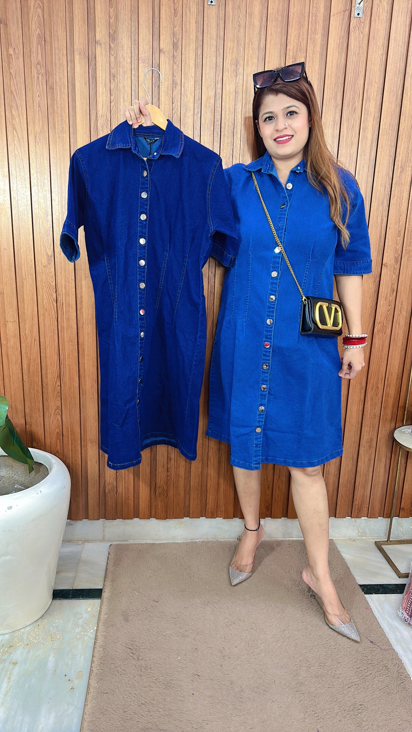 Front button denim dress