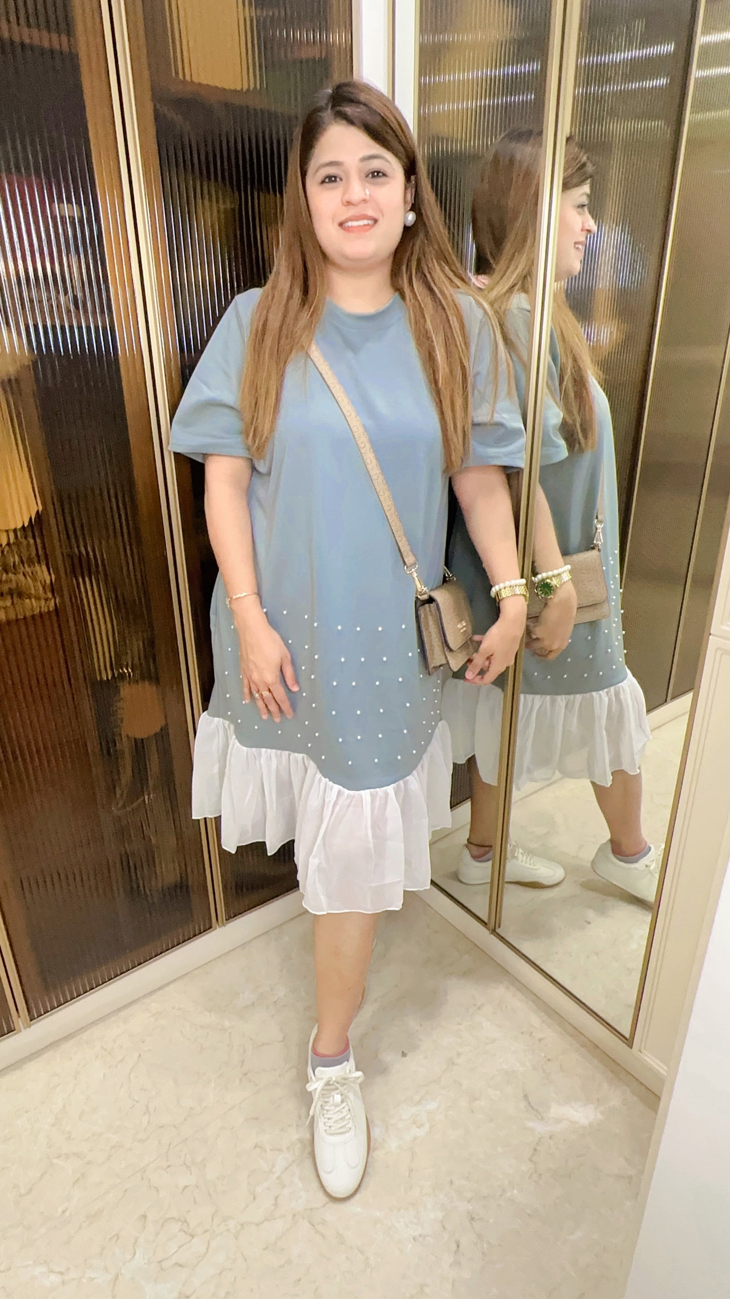 Pearl Frill Imported Lycra Dress