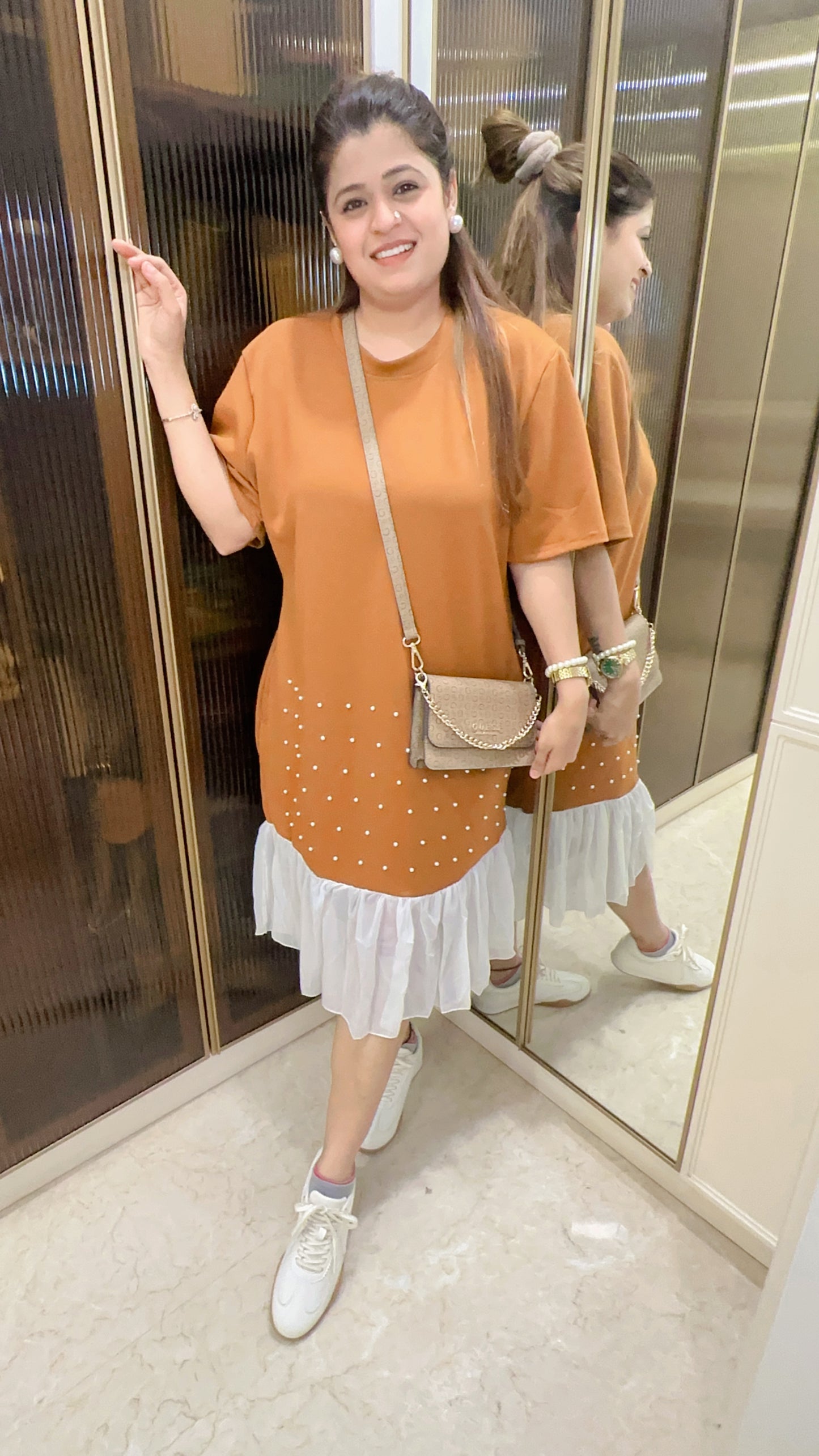Pearl Frill Imported Lycra Dress
