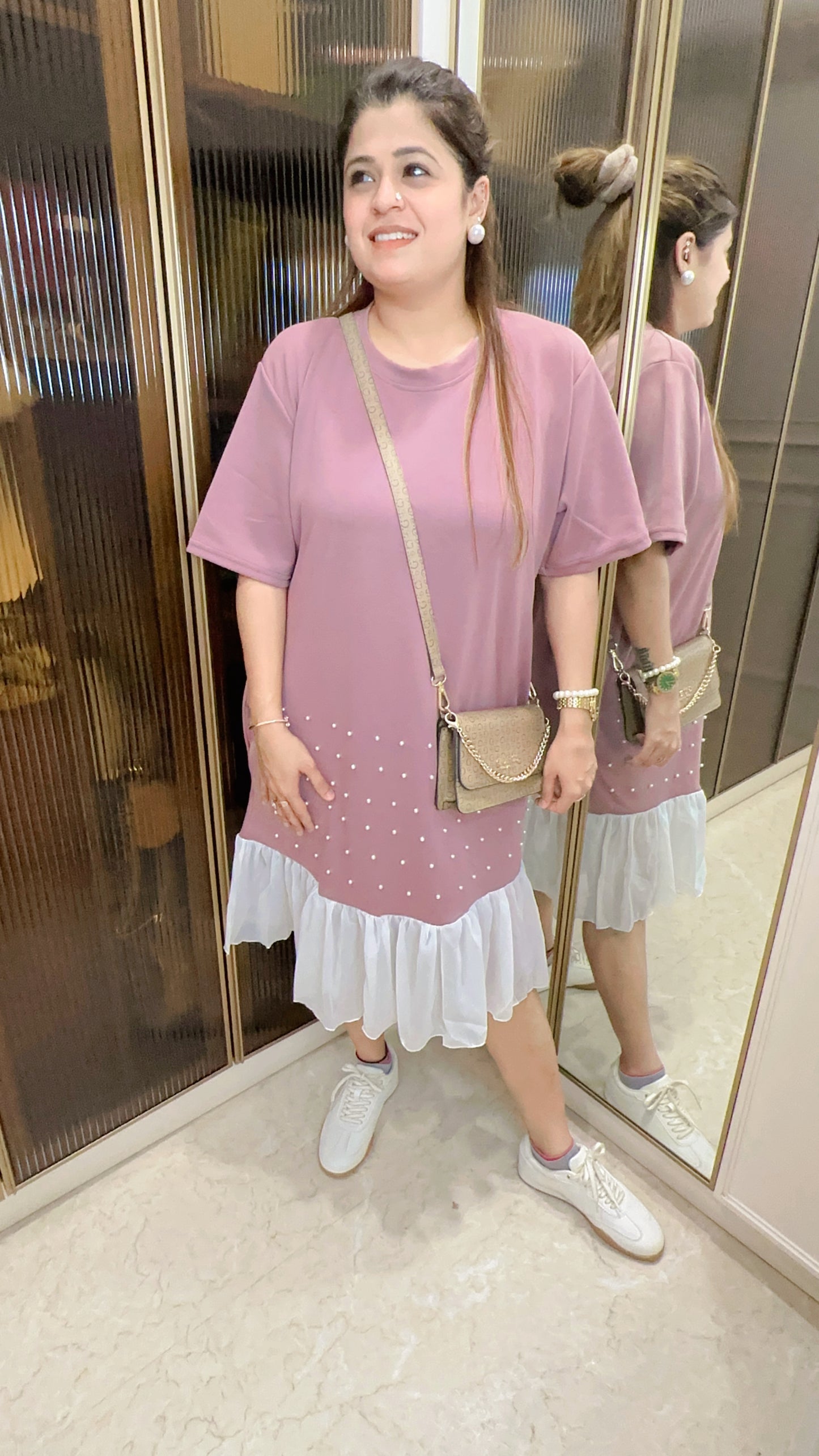 Pearl Frill Imported Lycra Dress