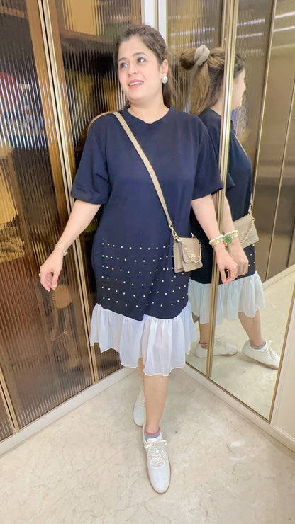 Pearl Frill Imported Lycra Dress