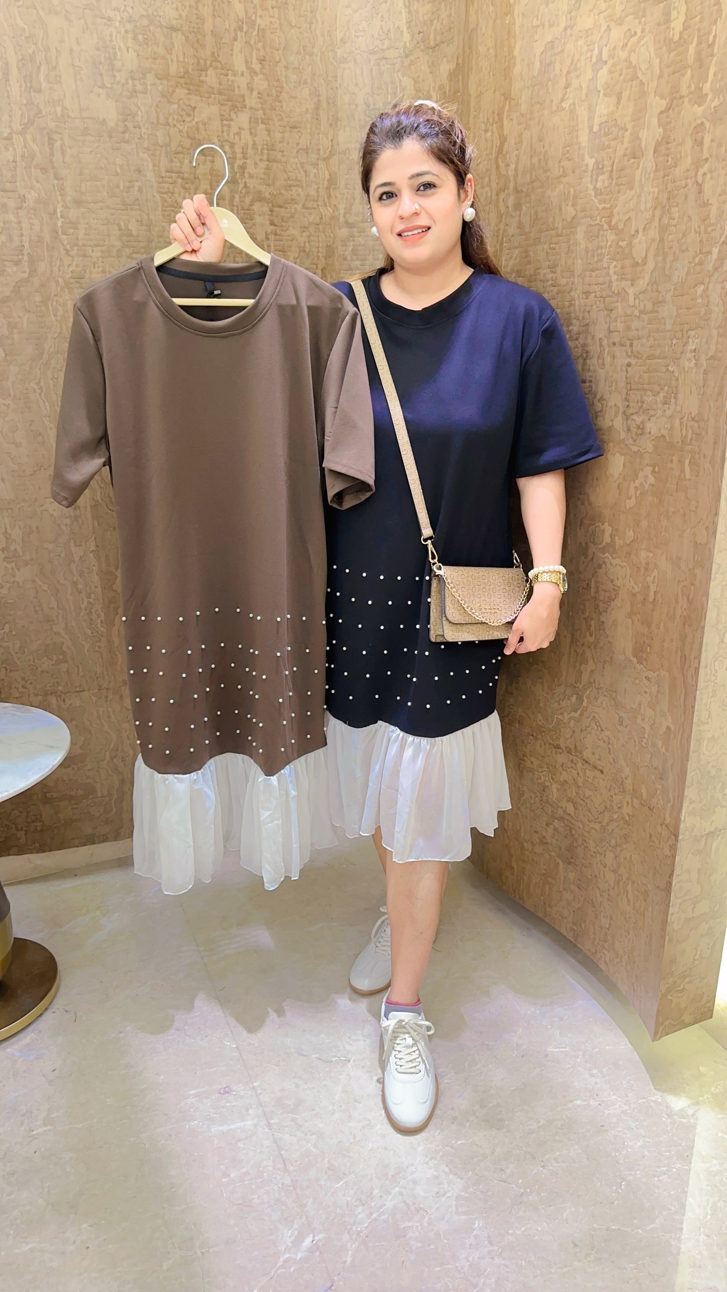Pearl Frill Imported Lycra Dress