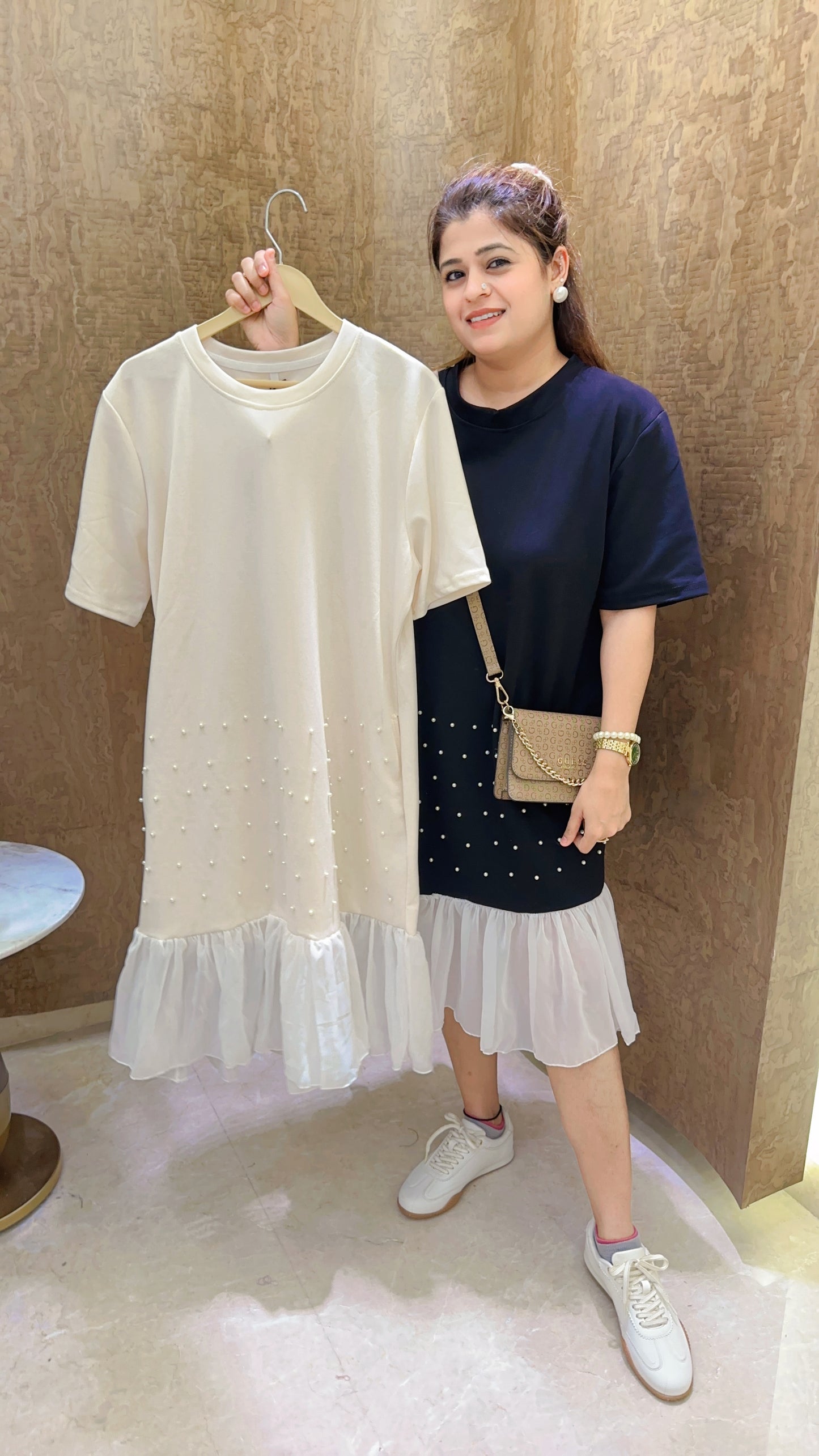 Pearl Frill Imported Lycra Dress