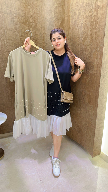 Pearl Frill Imported Lycra Dress