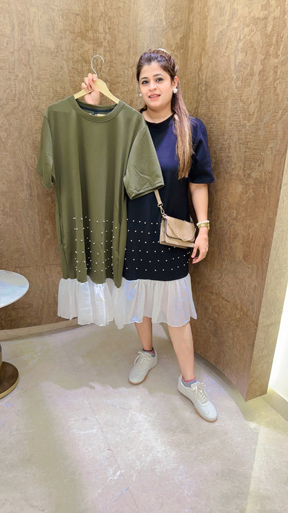 Pearl Frill Imported Lycra Dress
