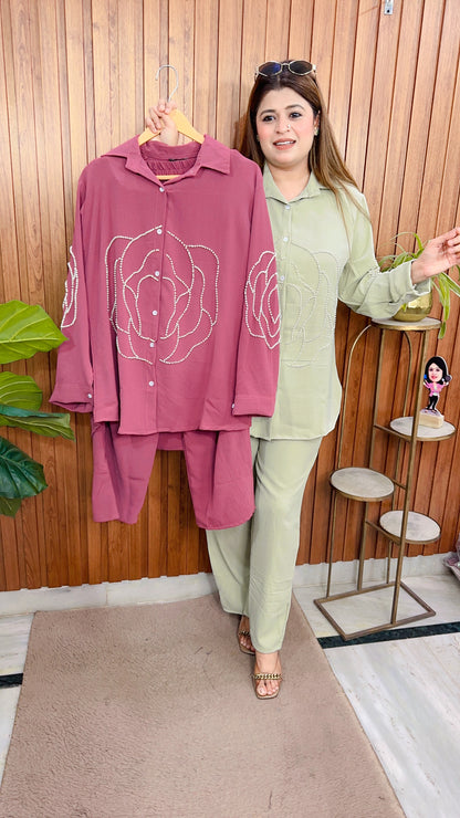 Rose Pearl Imported Lycra Coord set
