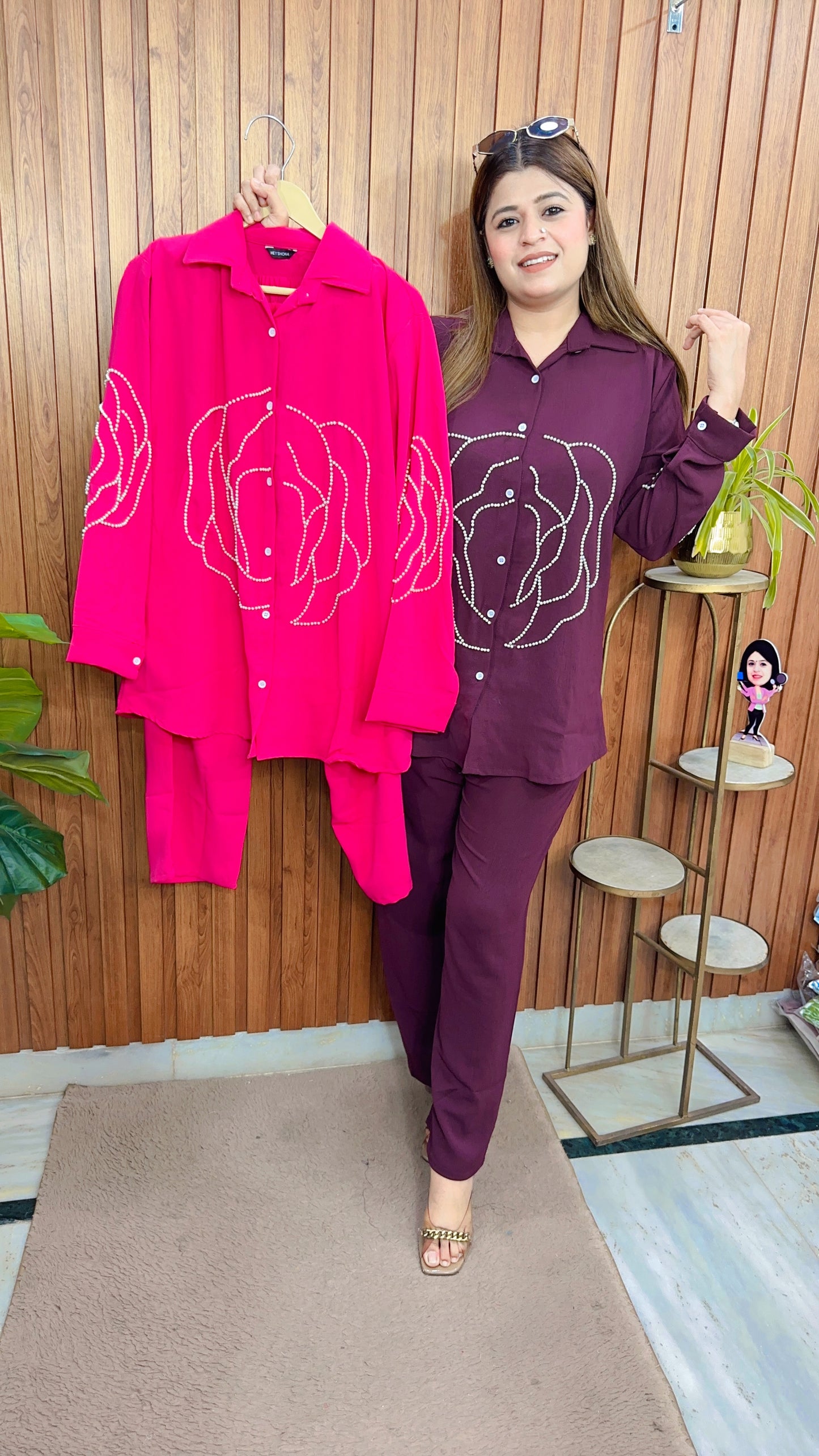 Rose Pearl Imported Lycra Coord set