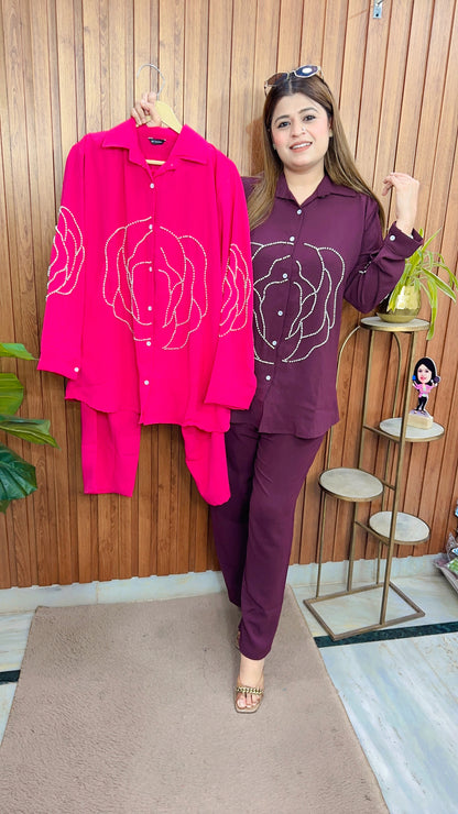Rose Pearl Imported Lycra Coord set