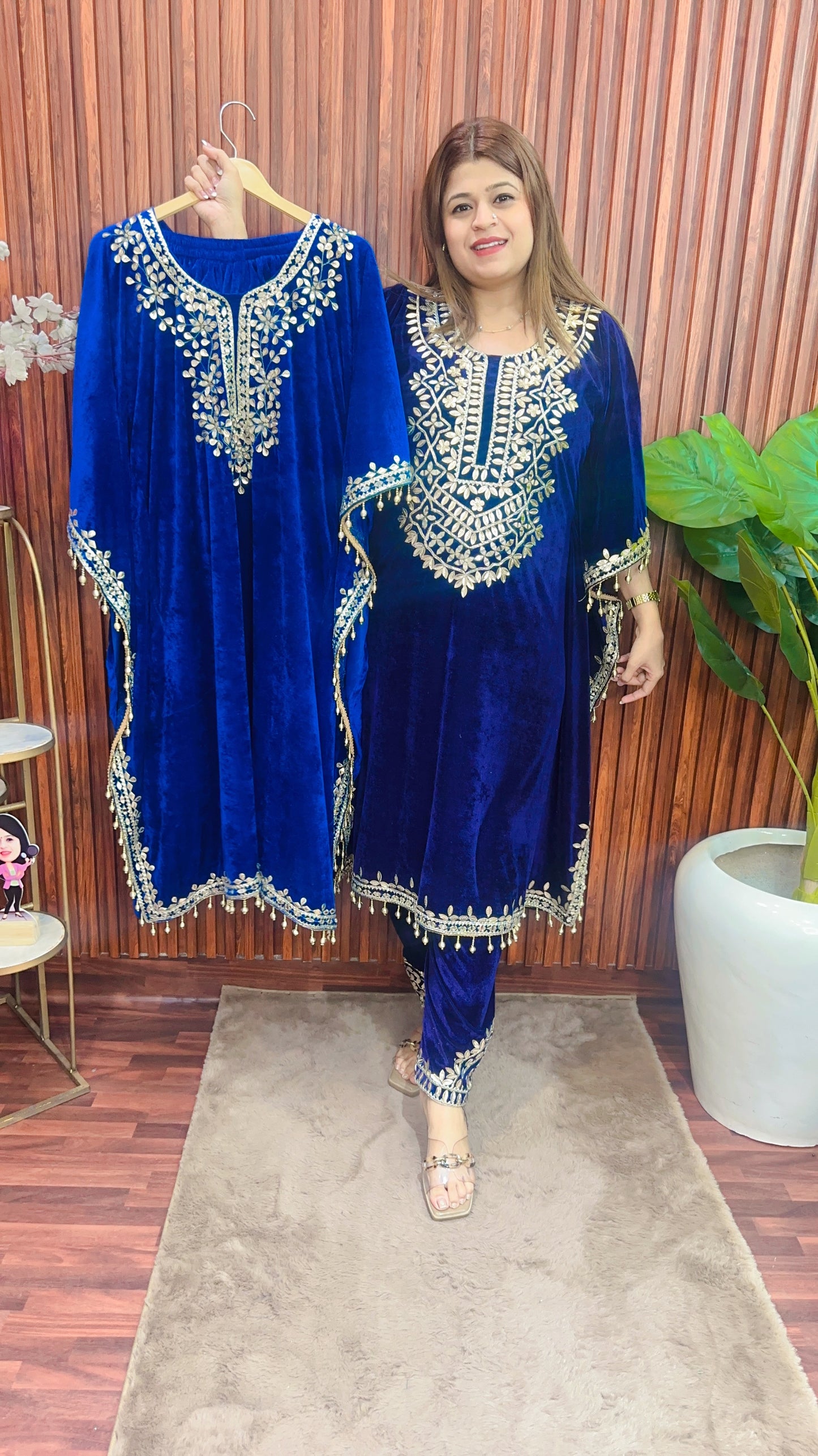 Velvet Gota patti kaftan set