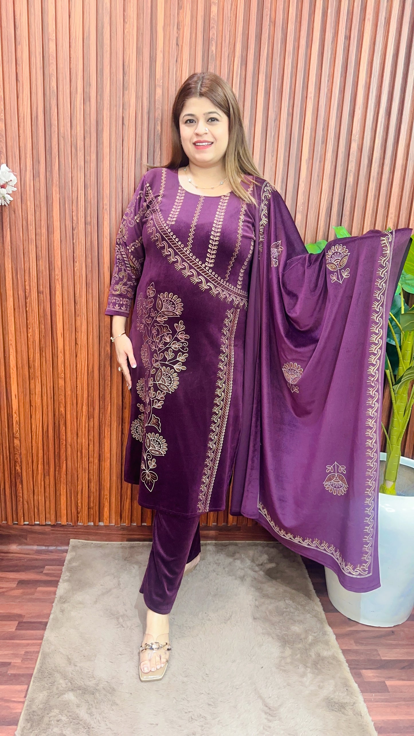 Angrakha style velvet suit set