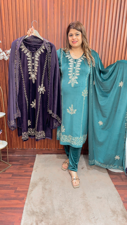 Heavy velvet Embroidery Suit Set