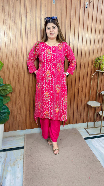 Classy C-Cut Printed Kurta Set With Plazo