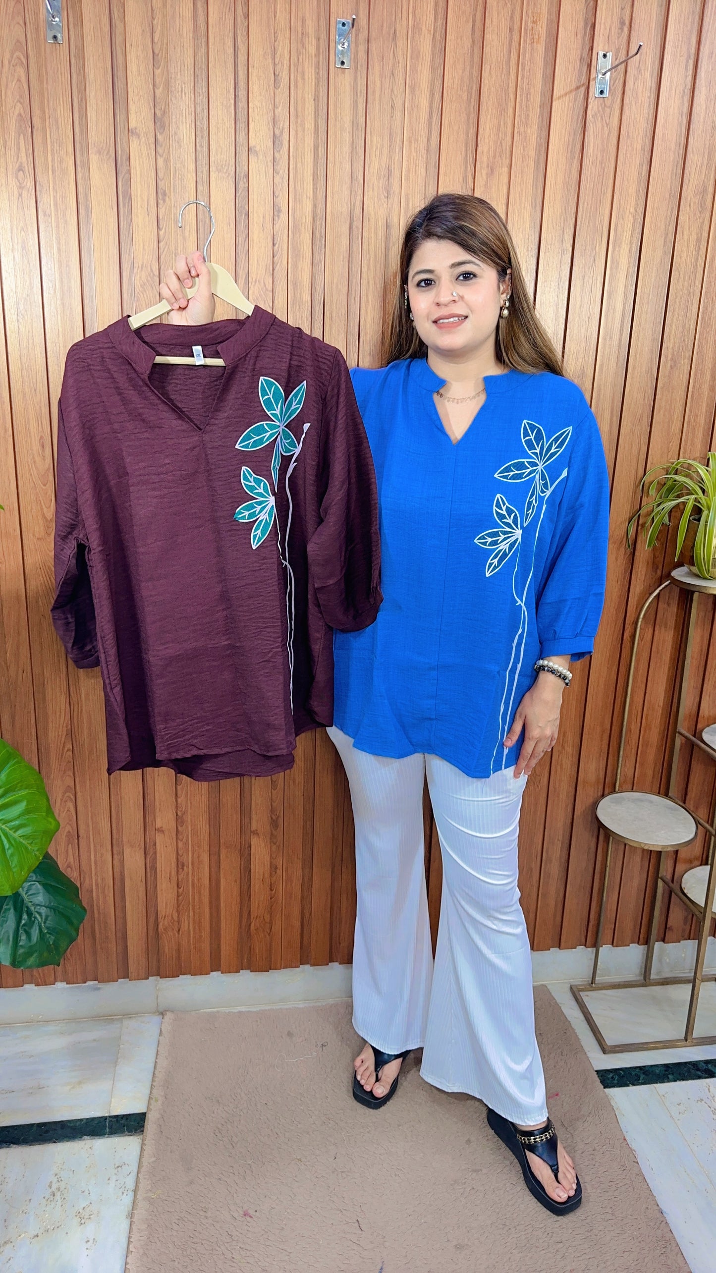 Vanya Floral Cotton linen tops