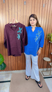 Vanya Floral Cotton linen tops