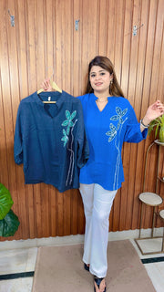 Vanya Floral Cotton linen tops