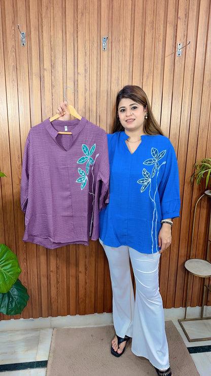 Vanya Floral Cotton linen tops