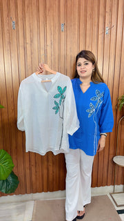 Vanya Floral Cotton linen tops