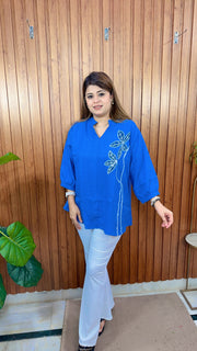 Vanya Floral Cotton linen tops