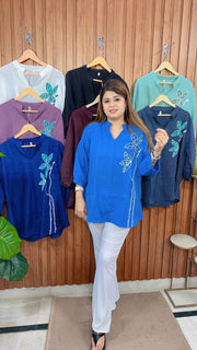 Vanya Floral Cotton linen tops