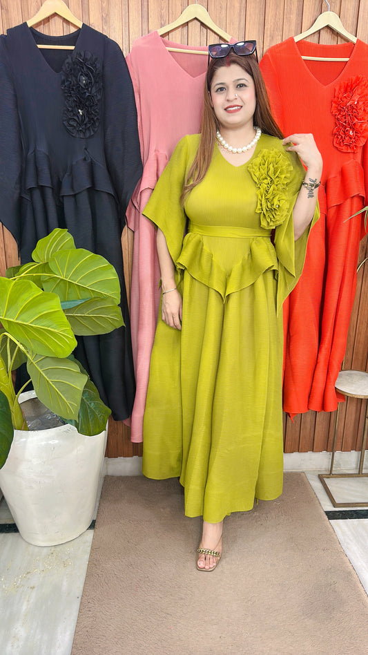 premium korean One side Flower  dress