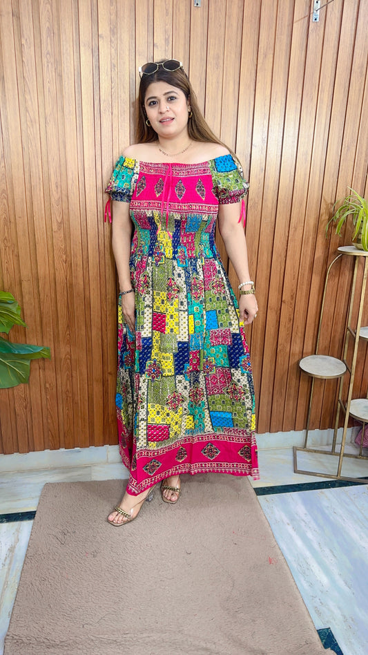 Box Multi Colours Smokey Dress