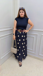 Cerelia Polka Two Piece Skirt Set With Belt