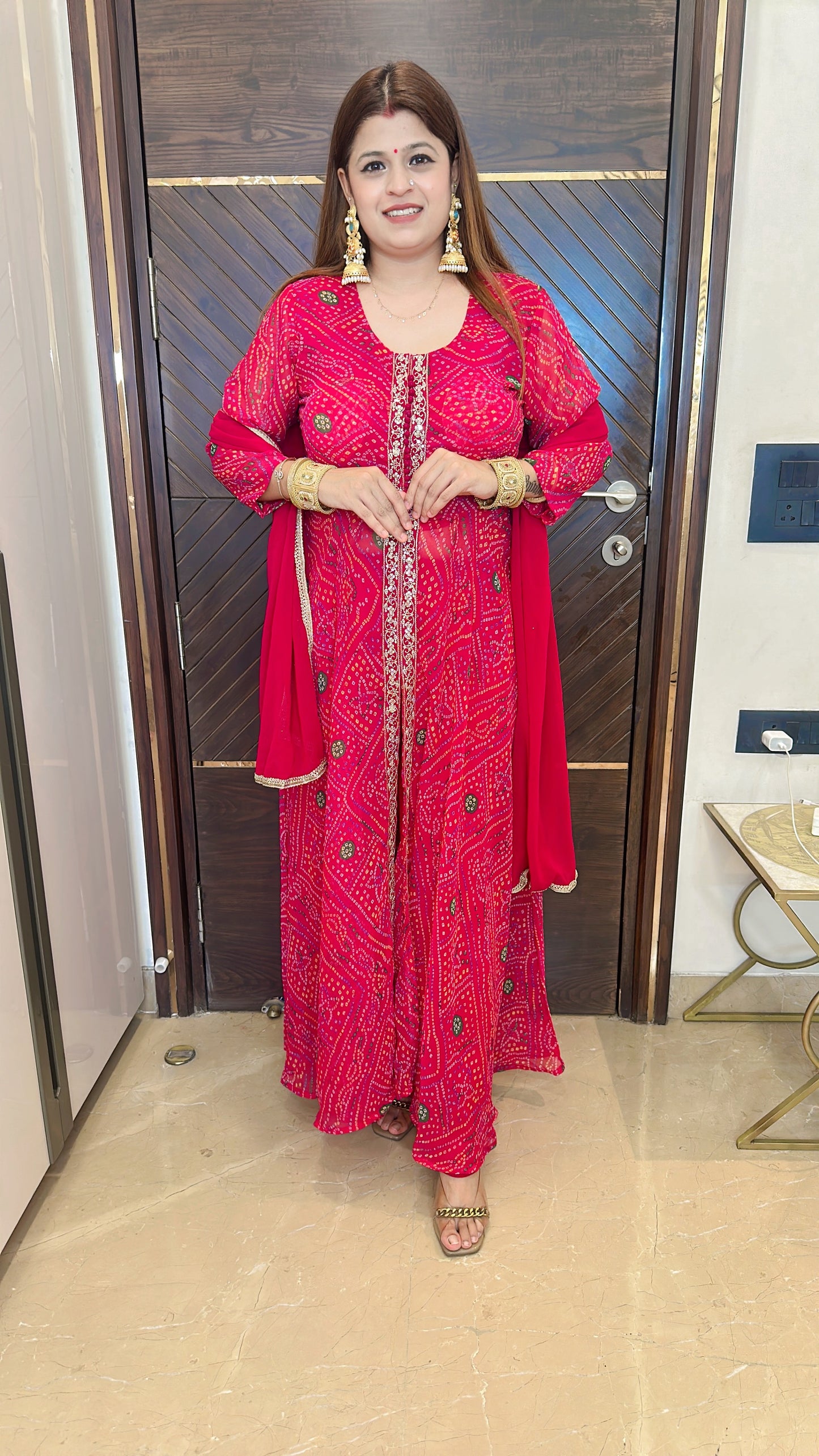 Bandhani front cut Georgette suit