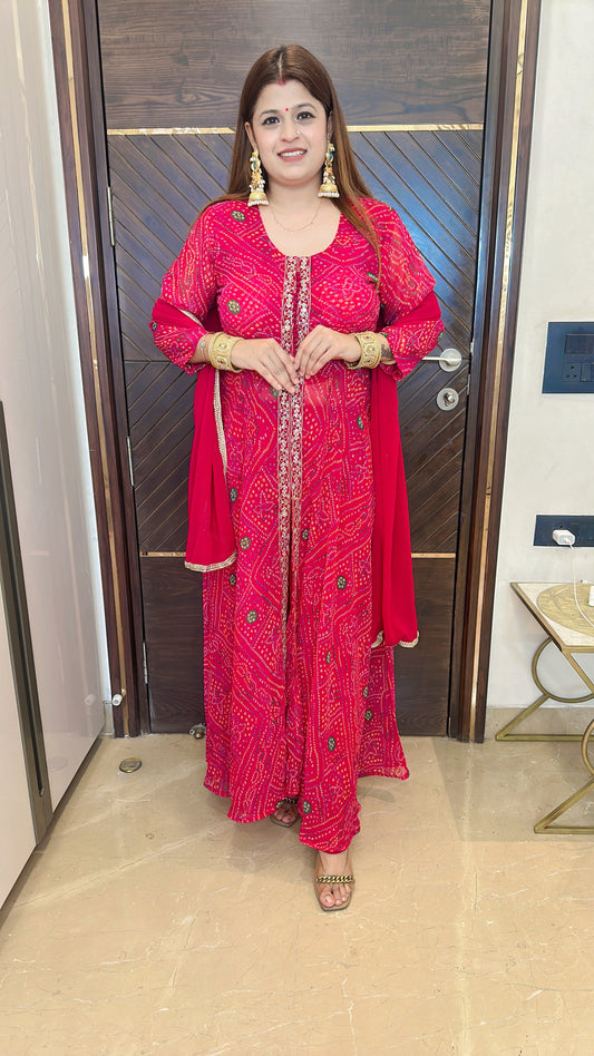Bandhani front cut Georgette suit