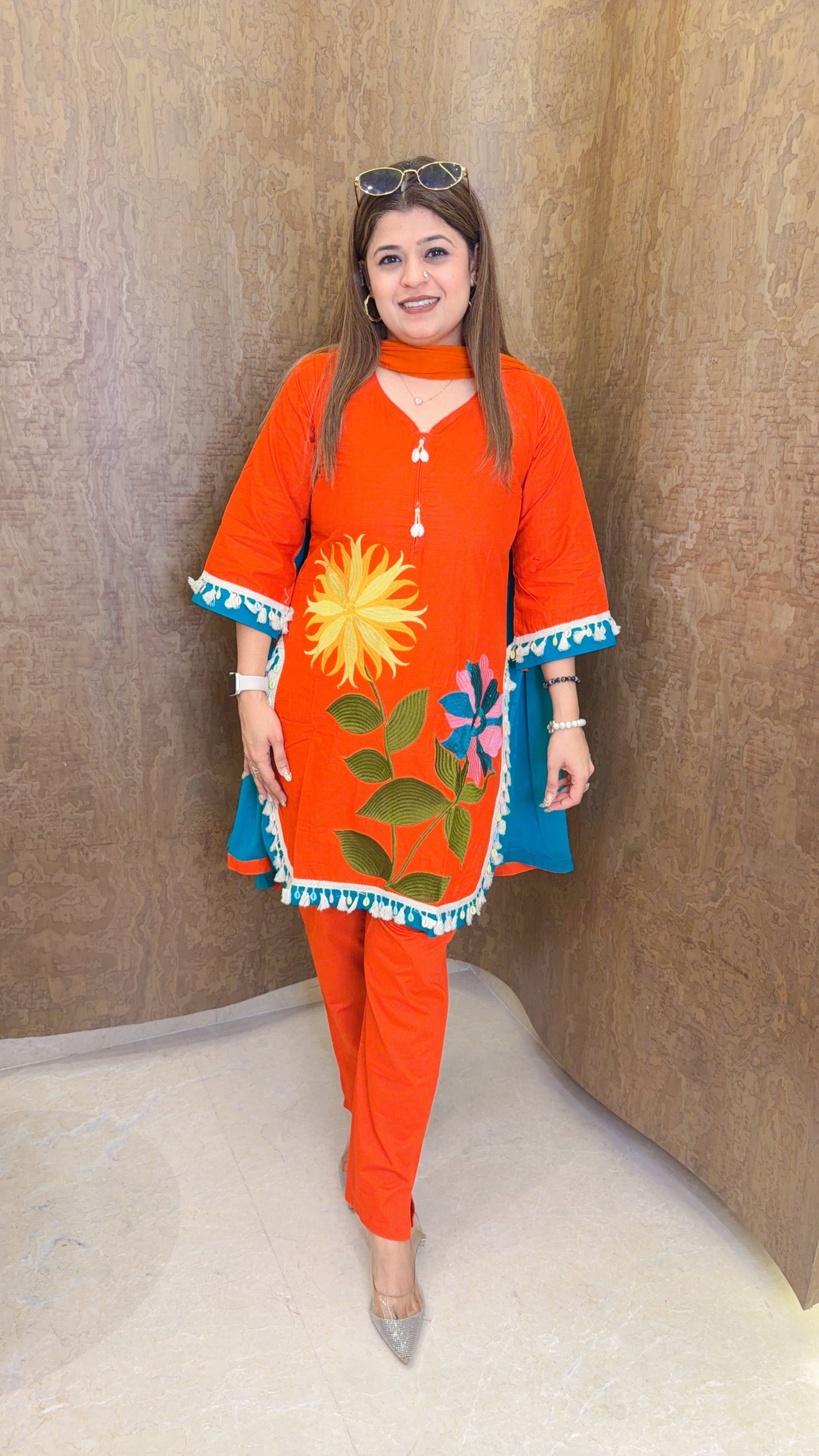 Teej Special Embroidery Three Piece Suit