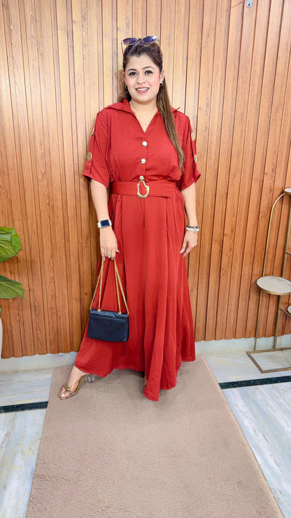 Solid Imported Button Dress