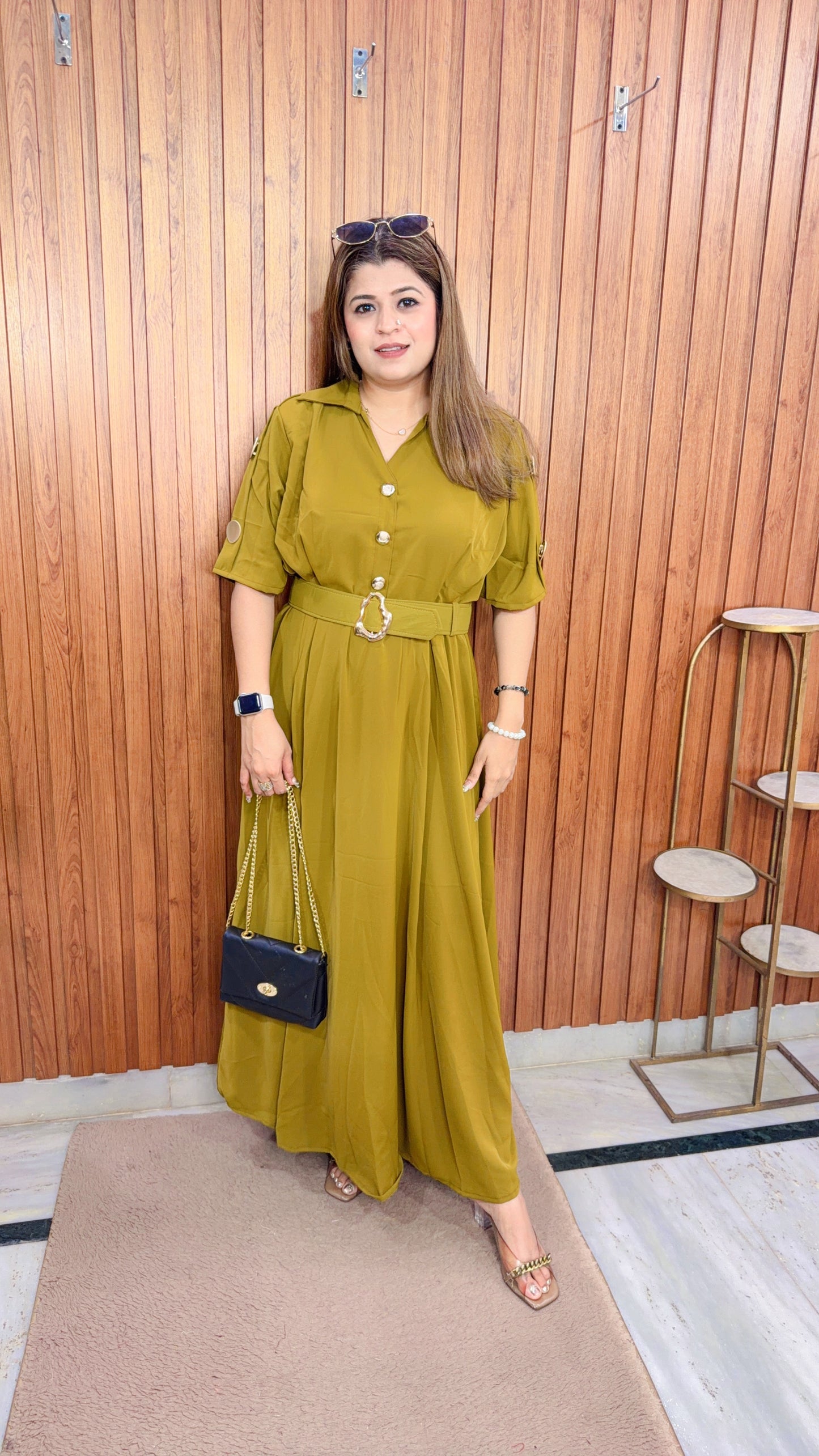 Solid Imported Button Dress