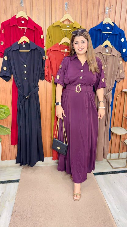 Solid Imported Button Dress