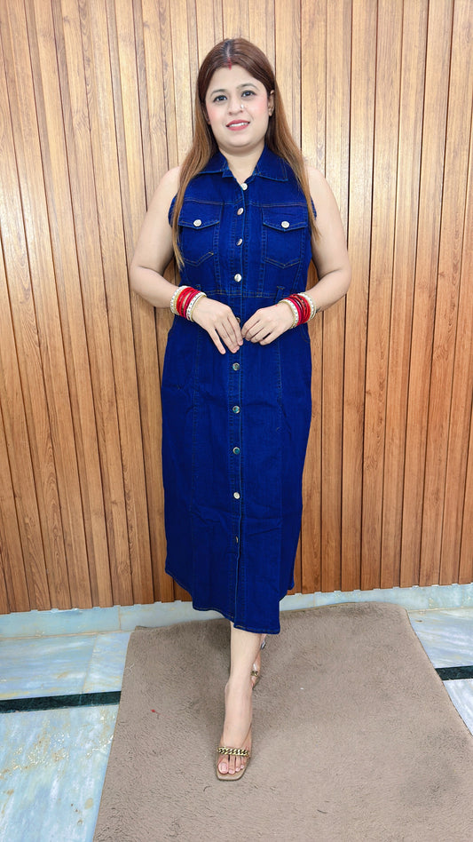 Front cut Sleeve less Denim dress