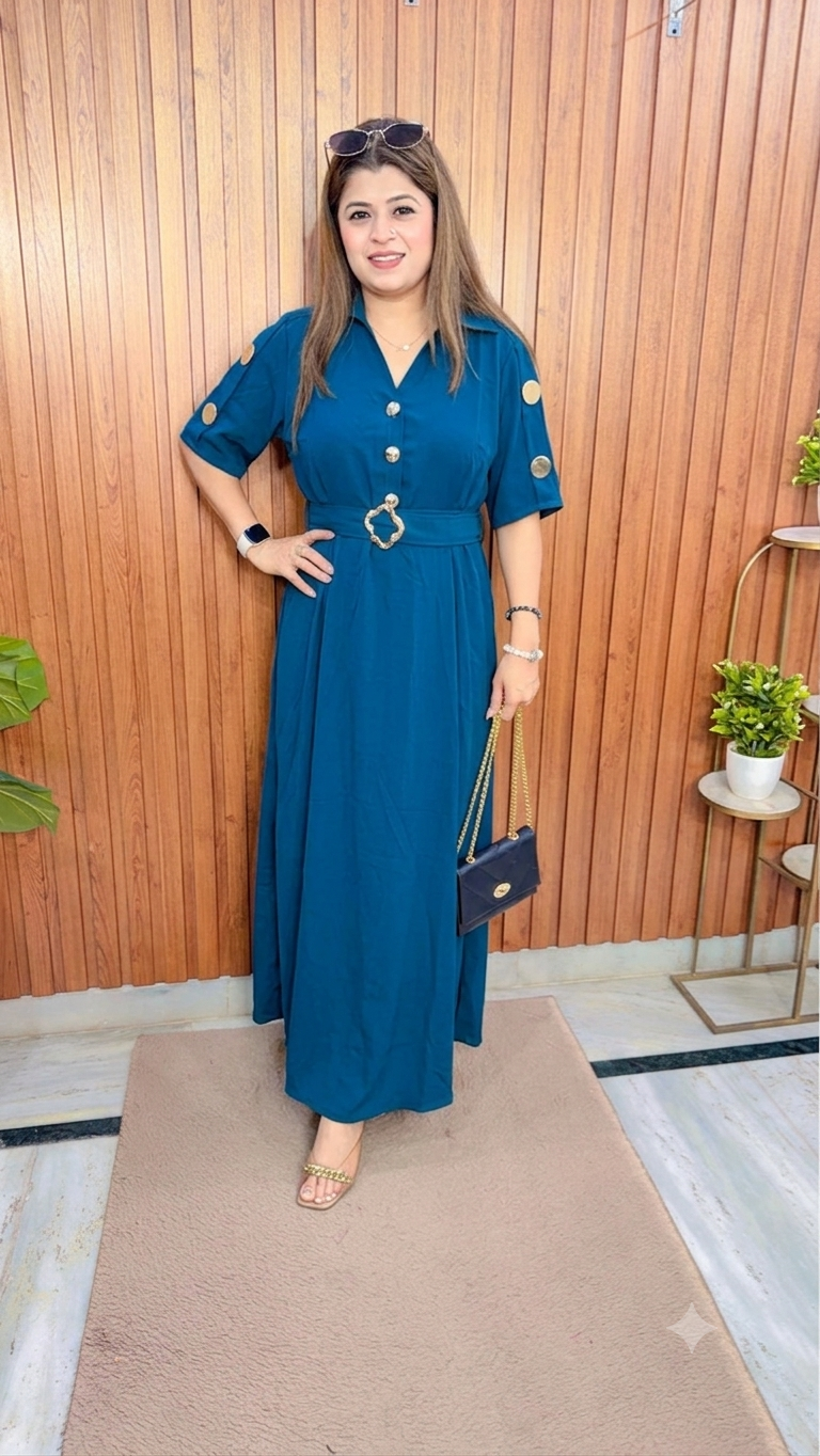 Solid Imported Button Dress