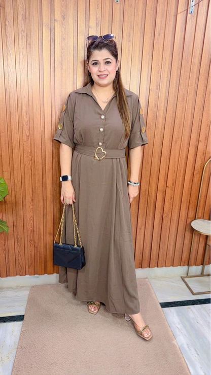Solid Imported Button Dress