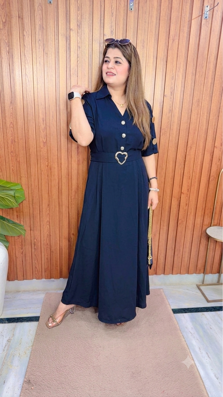 Solid Imported Button Dress