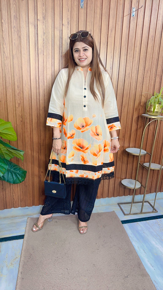 Hania Floral Schifli A-line Coord set