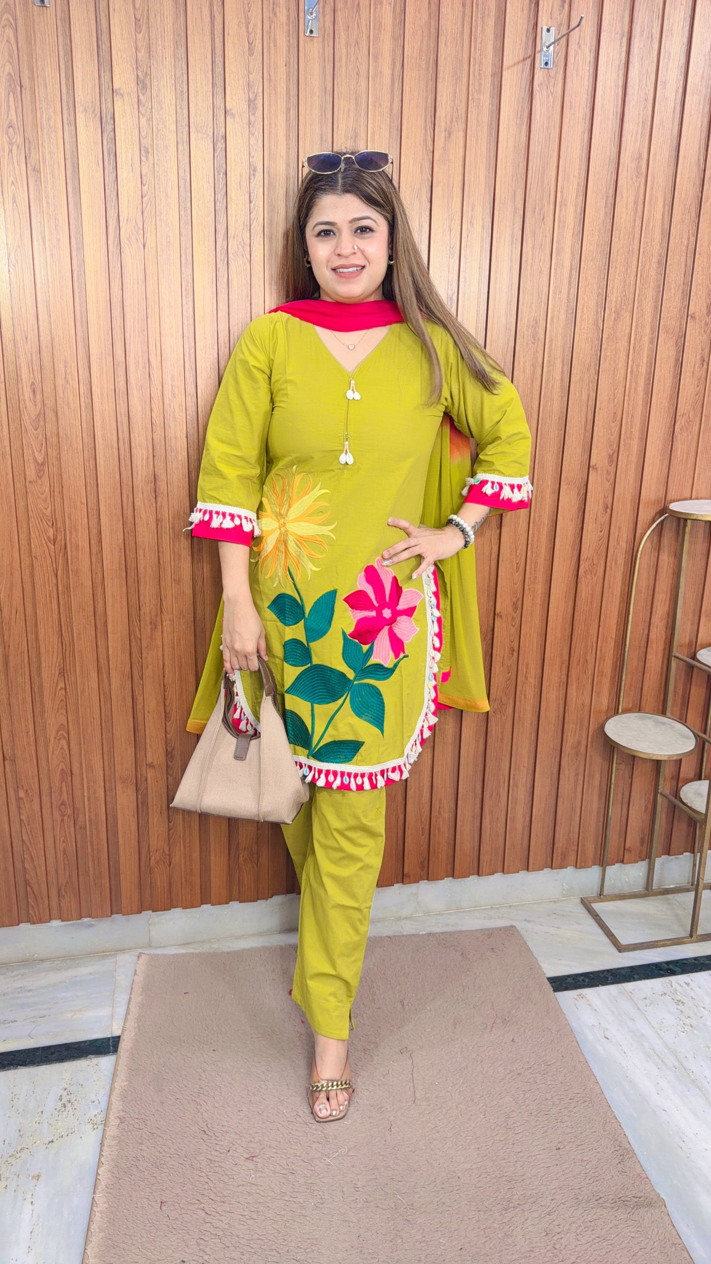 Teej Special Embroidery Three Piece Suit