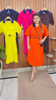 Denim Collar Solid Cotton Dress