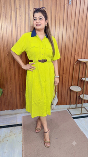 Denim Collar Solid Cotton Dress