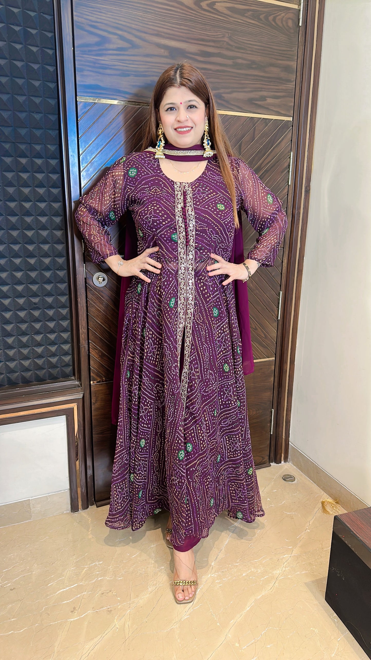Bandhani front cut Georgette suit