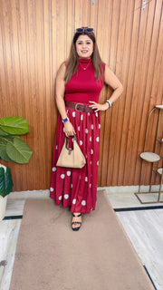Cerelia Polka Two Piece Skirt Set With Belt