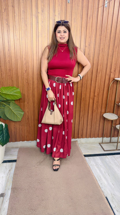 Cerelia Polka Two Piece Skirt Set With Belt